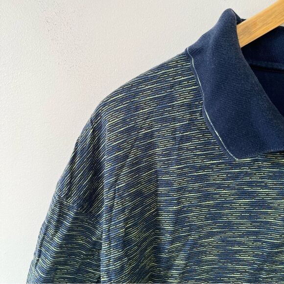 Jantzen Navy Green Stripe Cotton Short Sleeve Polo Golf Shirt - Picture 5 of 5